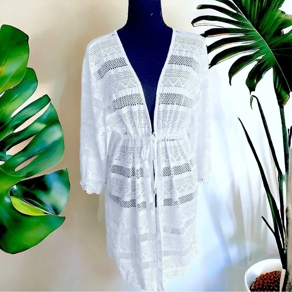 CLUB Z COLLECTION Crochet Beach Dress Coverup White Woman’s Plus Size 1X New